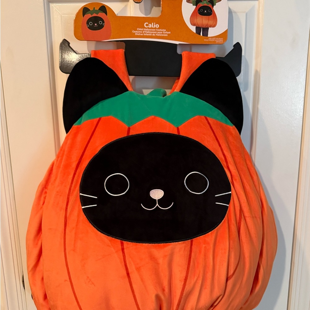 Kids Swuishmallow “Calio” Pumpkin Cat Costume - Orange & Black